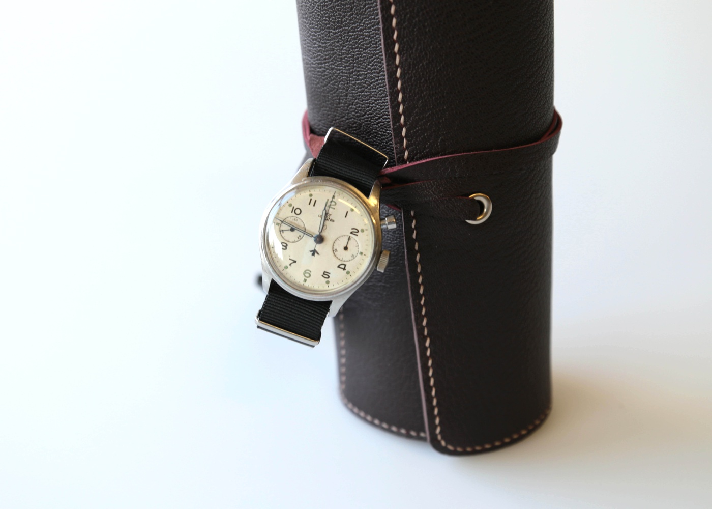 THREE POCKET WATCH ROLL BORDEAUX LEATHER  nyc