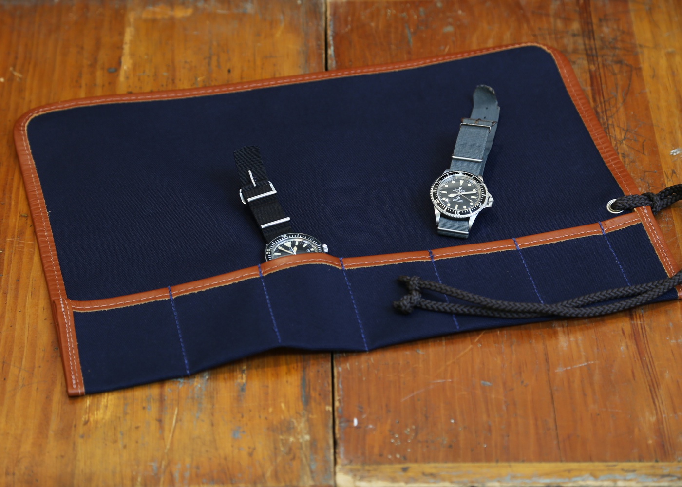Navy Canvas Watch Roll nyc
