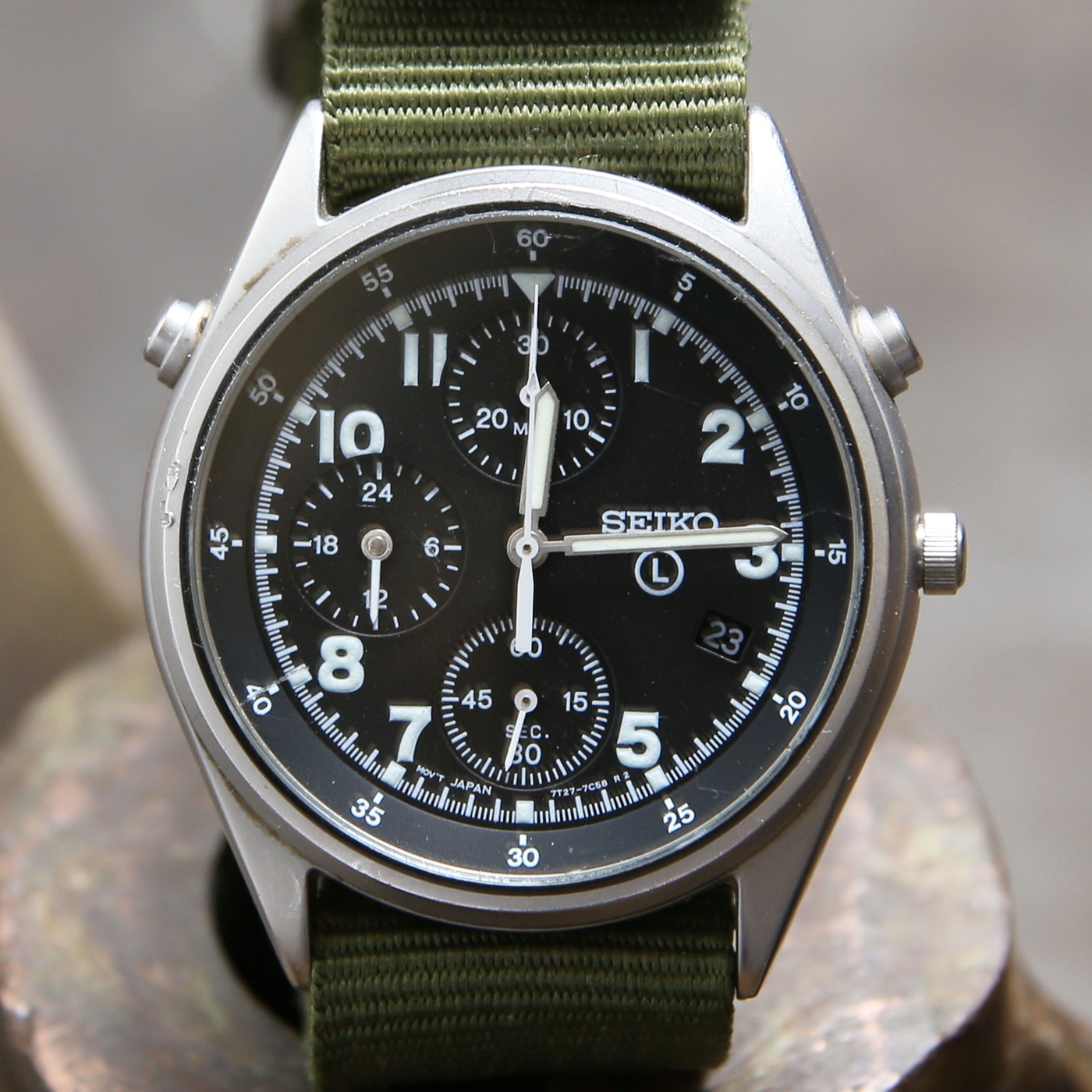SEIKO RARE SWEDISH HELICOPTERS PILOT WATCH, EARLY 90's 7T27-7A20 A6 ISSUE #M3440-058010  nyc